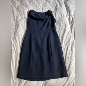 Talbots Women’s Seasonless Classic Crepe Sheath Navy Midi Dress Petite 4